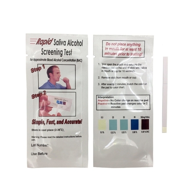 One Step Alco Screen Saliva Alcohol Test Strips High Accuracy OEM Packaging