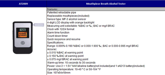 Invbio At2009 Breath Analyser Test Machine High Accuracy Digital