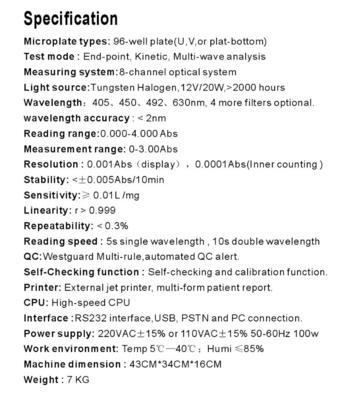 Laboratory 96 Well Elisa Reader Machine Clinical Chemistry Analyzer With Printer SK202